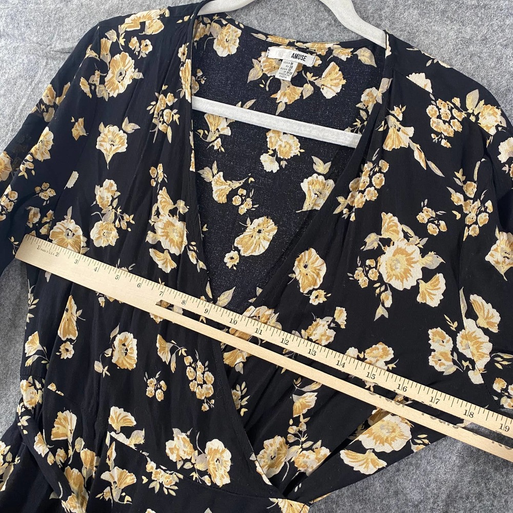Amuse Society Maxi Dress Medium Black Floral Print Long Sleeve Wrap A-Line - Picture 8 of 13